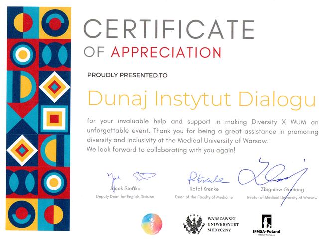 Podziękowanie dla Fundacji Dunaj Instytut Dialogu — skan 03