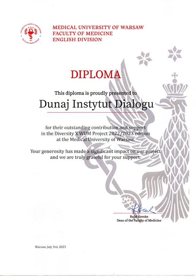 Podziękowanie dla Fundacji Dunaj Instytut Dialogu — skan 04