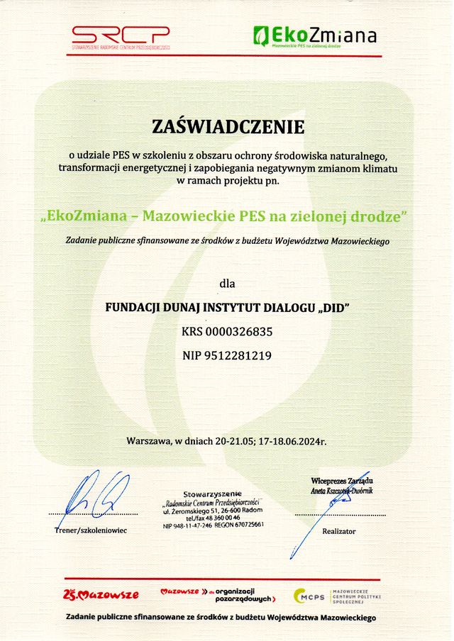 Podziękowanie dla Fundacji Dunaj Instytut Dialogu — skan 07
